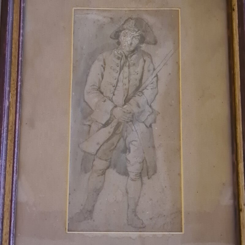 Pintura vintage representando um soldado por C. Jacquand, 1832
