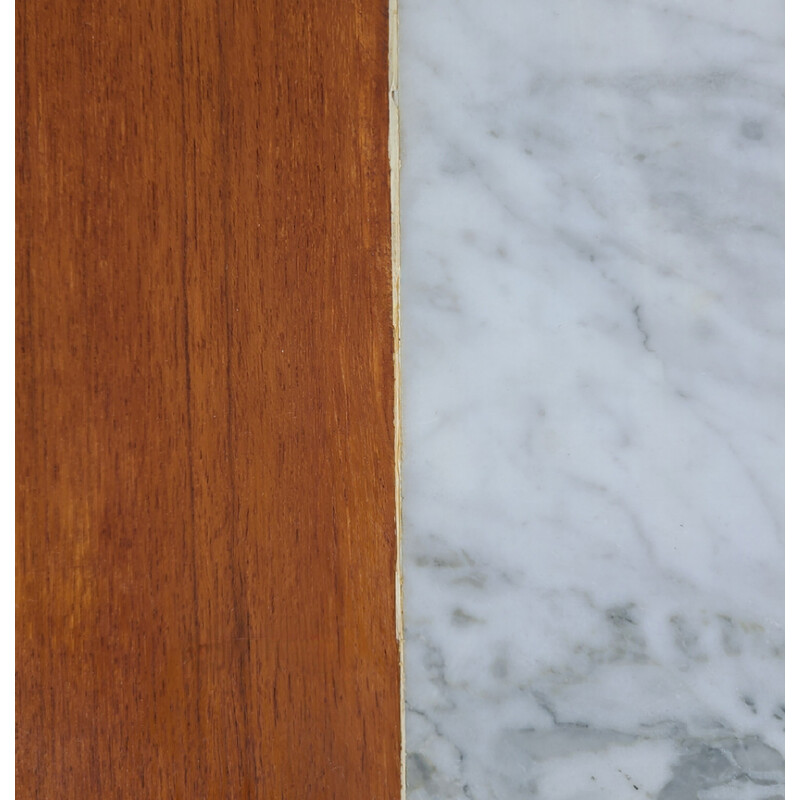 Table basse vintage en marbre de Carrare et teck, 1960