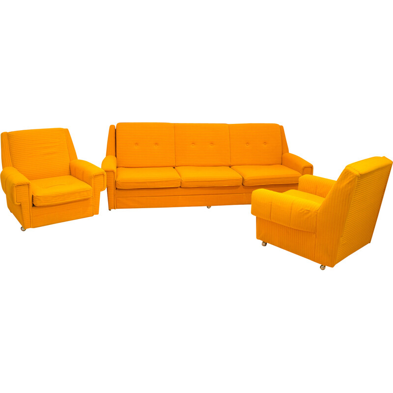 Vintage living room set in yellow fabric, Europe 1970
