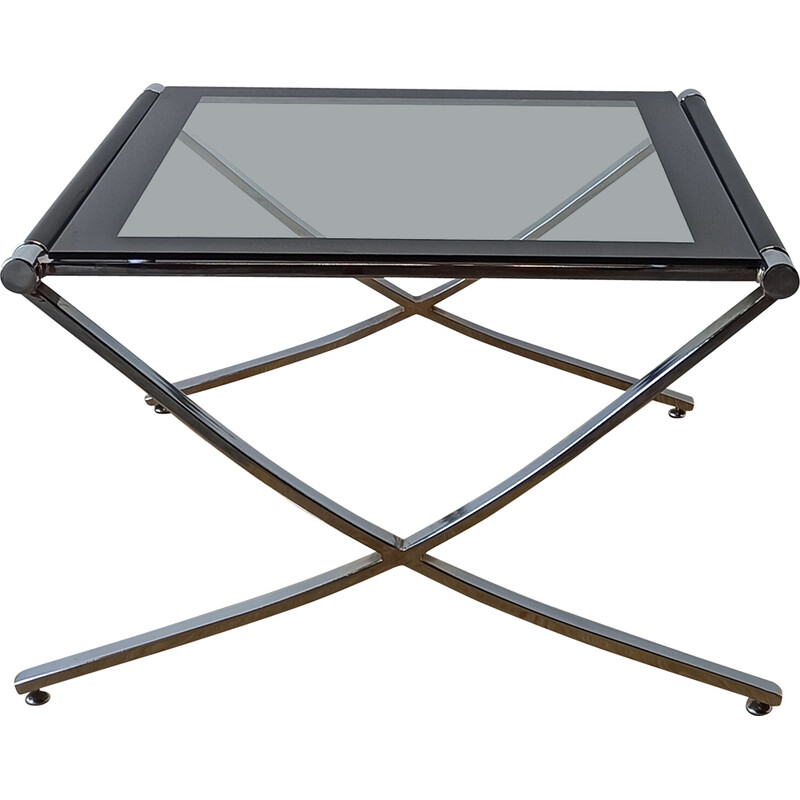 Vintage coffee table in chrome steel and glass, 1970