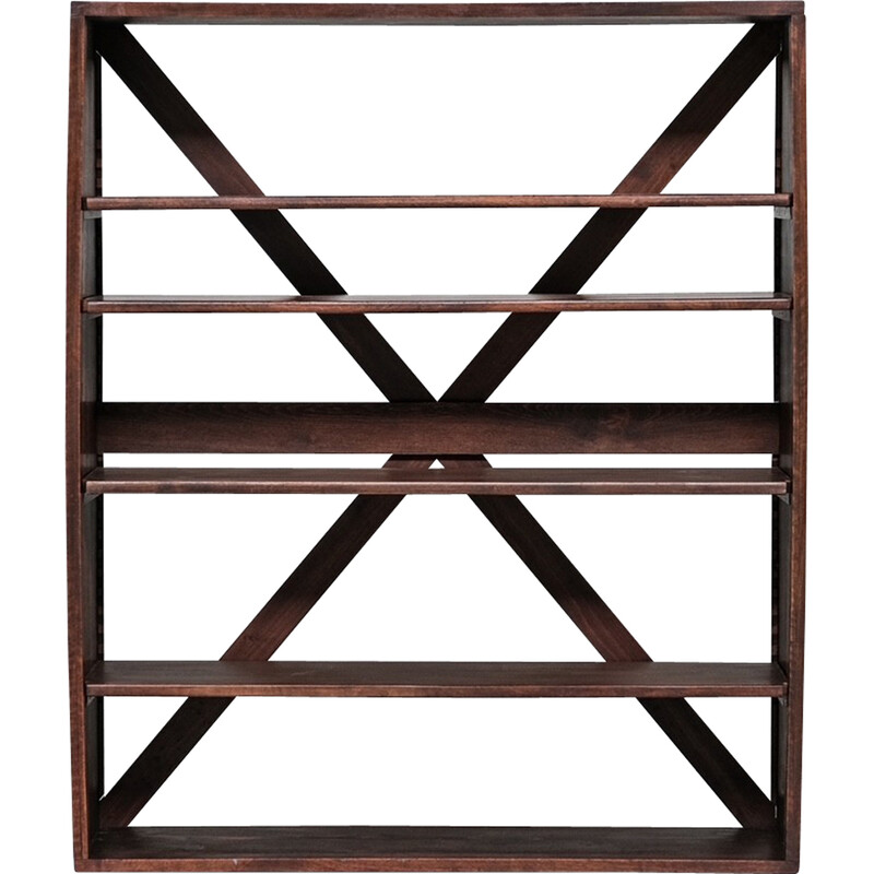 Vintage simple wooden open bookcase, France 1960