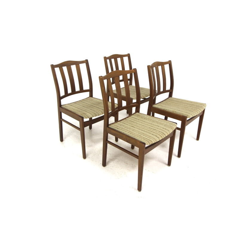 Set of 4 vintage chairs in beech and fabric, Sweden 1960