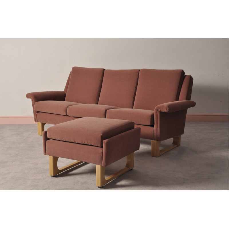 Scandinavian mid-century 3-Seater Sofa & Ottoman - 1970s