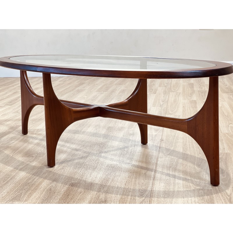 Vintage Afrormosia wood and glass coffee table for Stonehill, England 1960
