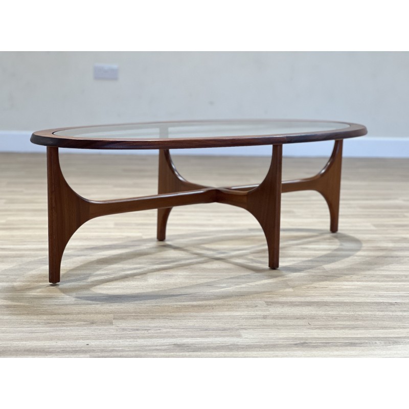 Vintage Afrormosia wood and glass coffee table for Stonehill, England 1960