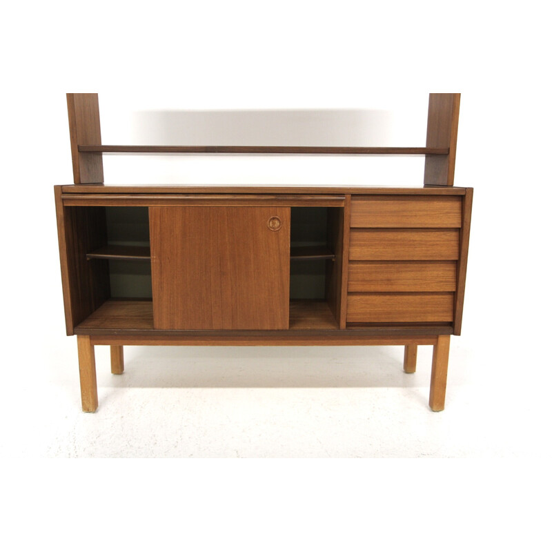 Vintage teak and beech bookcase chest of drawers, Sweden 1960