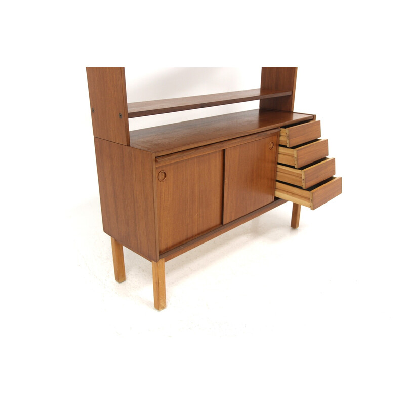 Vintage teak and beech bookcase chest of drawers, Sweden 1960
