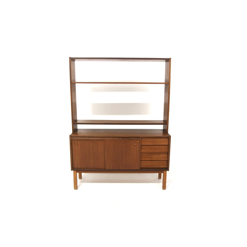 Vintage teak and beech bookcase chest of drawers, Sweden 1960