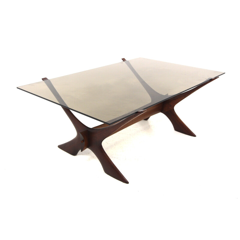 Vintage "Condor" coffee table in teak and glass by Fredrik Schriever-Abeln for Örebro Glasfabrik, Sweden 1960