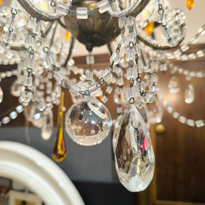 Vintage chandelier in metal and cut glass, Italy 1950