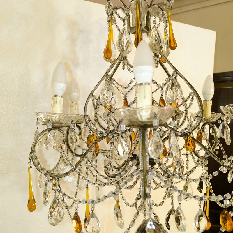 Vintage chandelier in metal and cut glass, Italy 1950