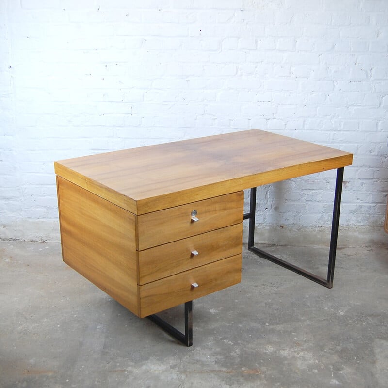 Vintage "Bailiff" desk in black lacquered metal and wood by Pierre Guariche for Meurop, 1961