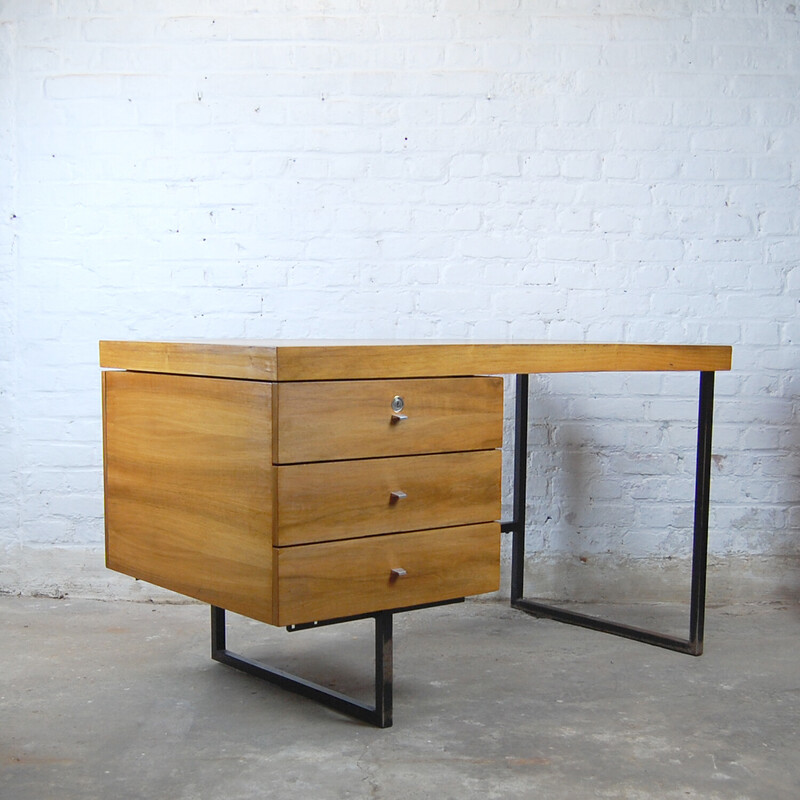 Vintage "Bailiff" desk in black lacquered metal and wood by Pierre Guariche for Meurop, 1961