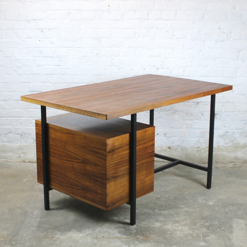 Vintage "Minor" desk in black lacquered metal and wood by Jean Domps for Trefac, 1959