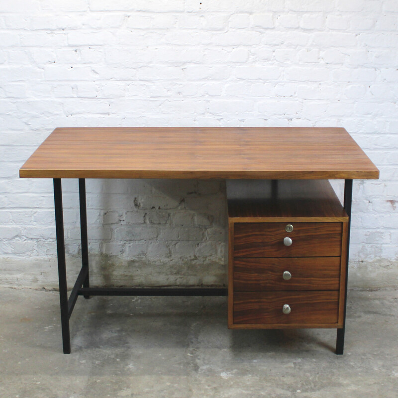 Vintage "Minor" desk in black lacquered metal and wood by Jean Domps for Trefac, 1959