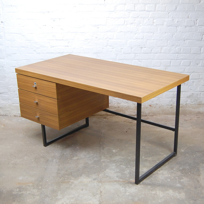 Vintage "Standard" desk in black lacquered metal and wood by Pierre Guariche for Meurop, 1960