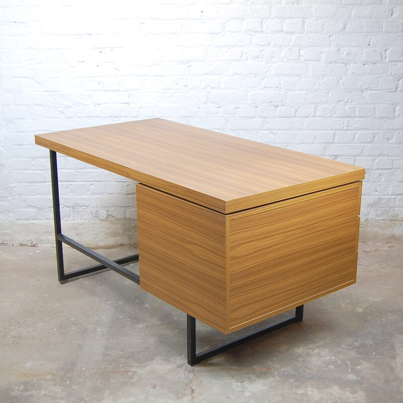 Vintage "Standard" desk in black lacquered metal and wood by Pierre Guariche for Meurop, 1960