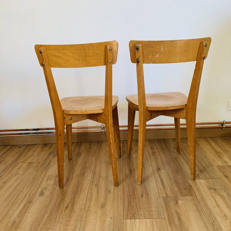 Paire de chaises bistrot vintage en hêtre blond