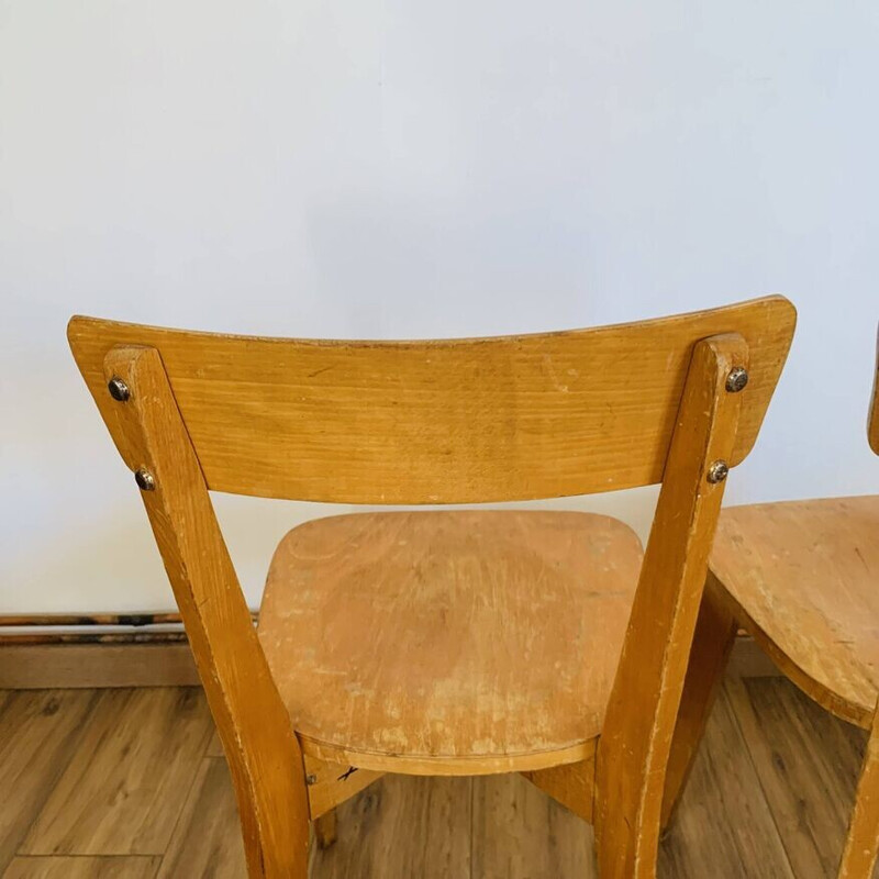 Pair of vintage bistro chairs in blond beech