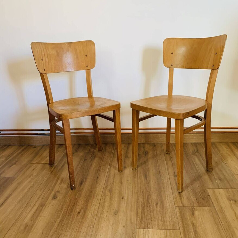 Pair of vintage bistro chairs in blond beech for Thonet