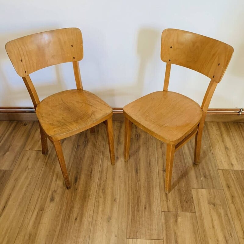 Paire de chaises bistrot vintage en hêtre blond pour Thonet