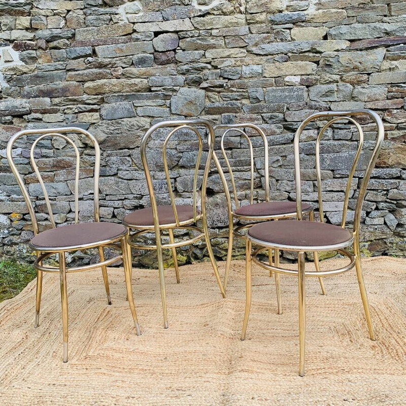 Conjunto de 4 cadeiras vintage em metal dourado