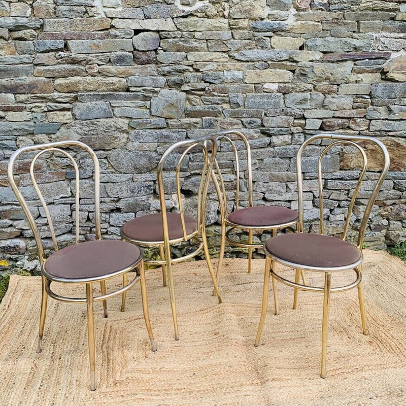 Set aus 4 Vintage-Stühlen aus vergoldetem Metall