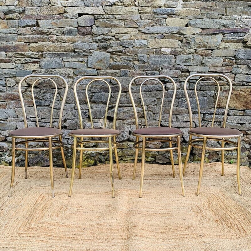 Set van 4 vintage vergulde metalen stoelen