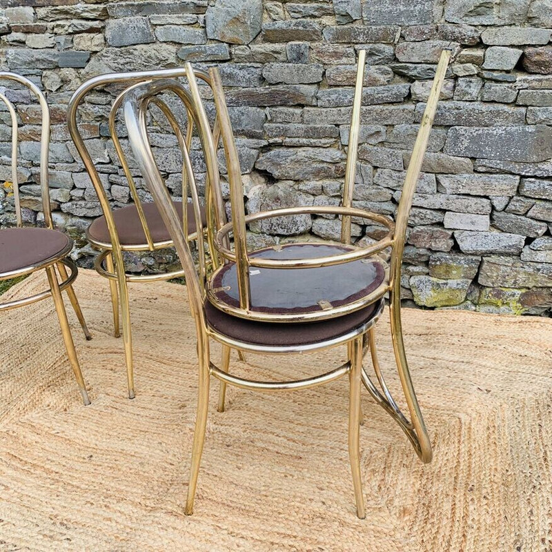 Set aus 4 Vintage-Stühlen aus vergoldetem Metall