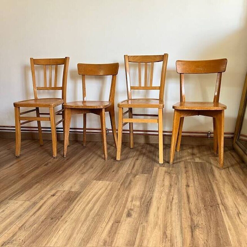 Ensemble de 4 chaises bistrot vintage en hêtre blond couleur miel