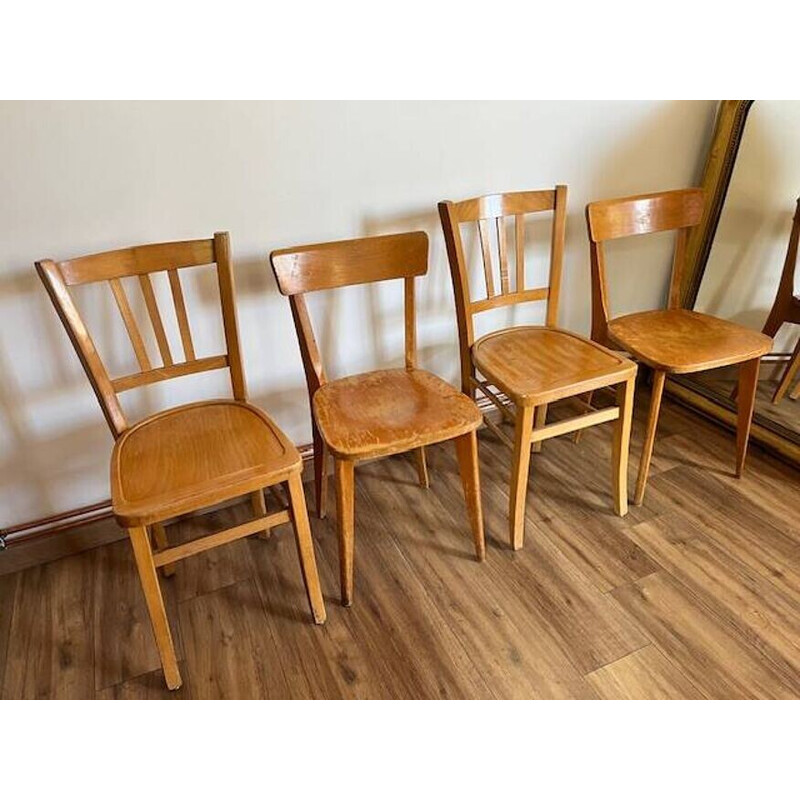 Ensemble de 4 chaises bistrot vintage en hêtre blond couleur miel