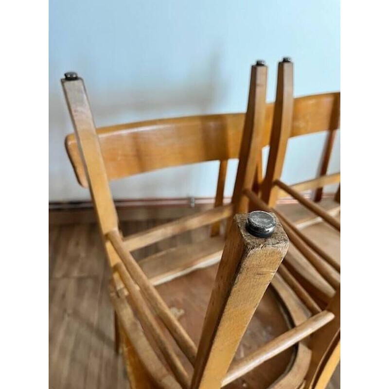 Conjunto de 4 cadeiras de bistrô vintage em faia loura cor de mel