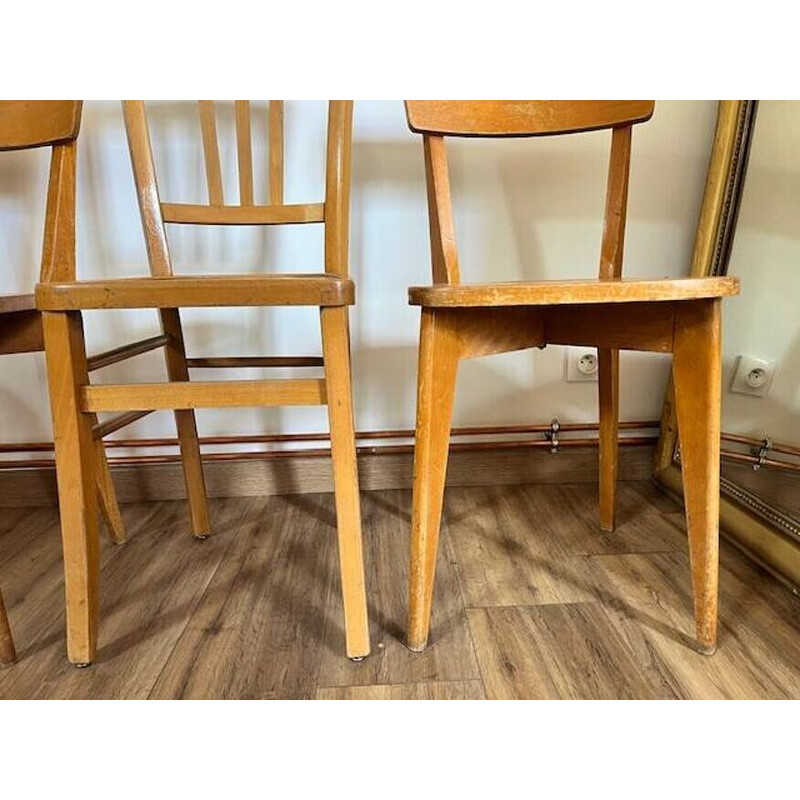 Set of 4 vintage bistro chairs in honey-colored blond beech