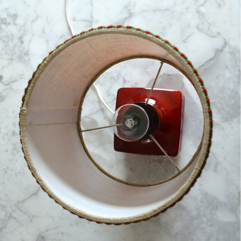 Candeeiro de mesa vintage em cerâmica vermelha, Alemanha 1970