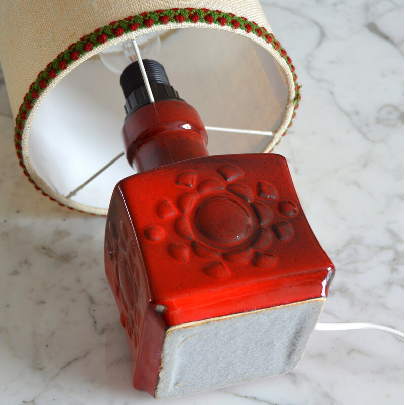 Vintage red ceramic table lamp, Germany 1970