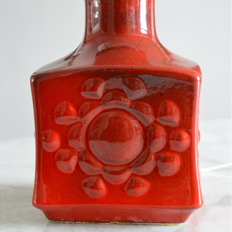 Candeeiro de mesa vintage em cerâmica vermelha, Alemanha 1970