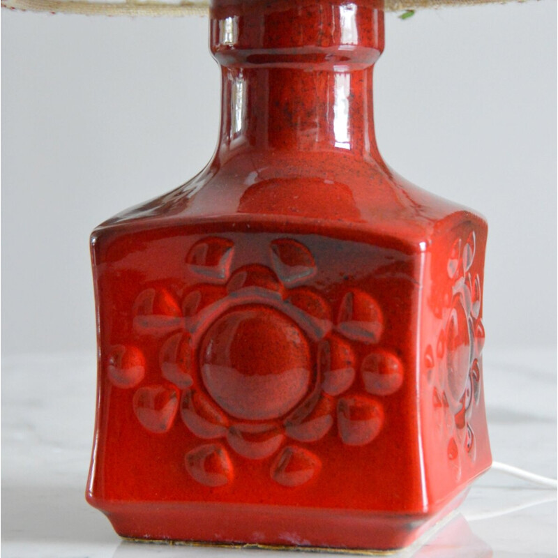 Lampada da tavolo vintage in ceramica rossa, Germania 1970