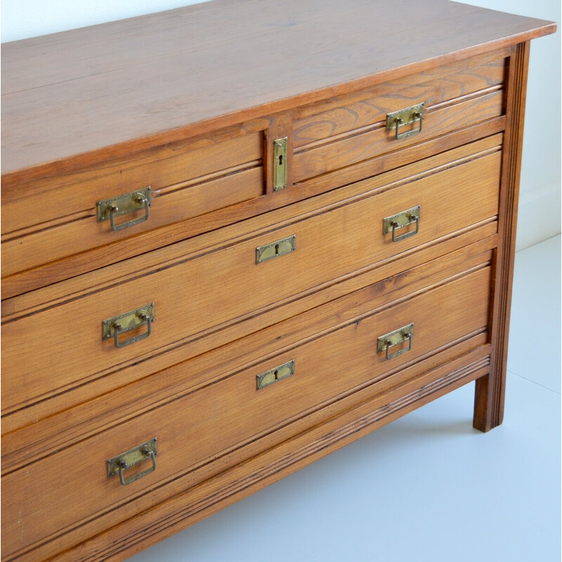 Vintage oak chest of drawers and brass handles, 1930