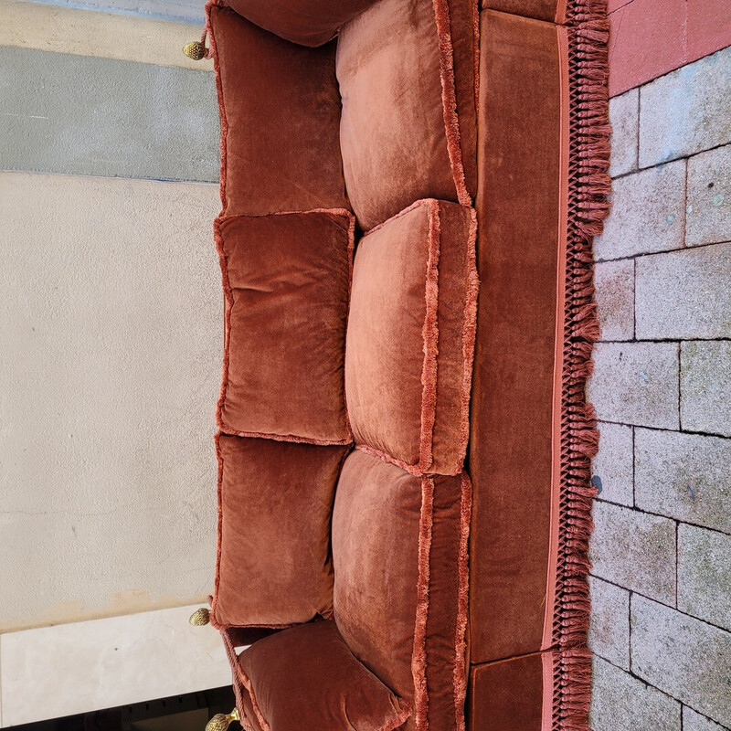Vintage 3-Sitzer-Sofa aus terrakottafarbenem Samt, 1970