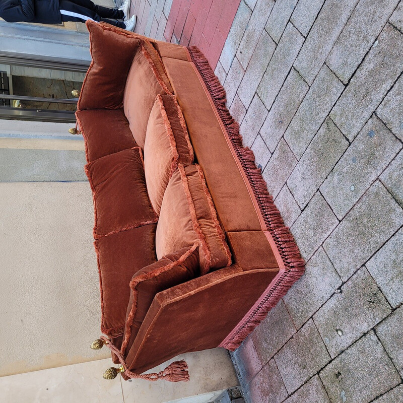 Vintage 3-seater sofa in terracotta-colored velvet, 1970