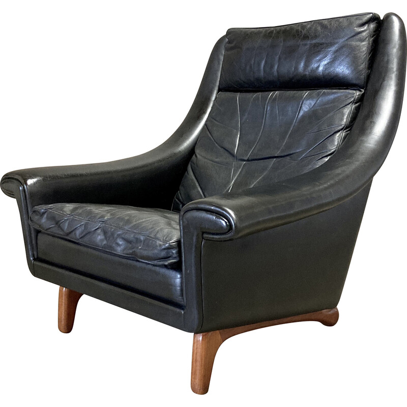 Vintage-Sessel aus Teakholz und schwarzem Leder von Aage Christiansen, 1950