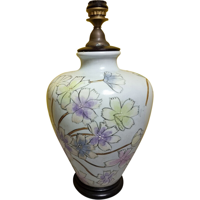 Vintage porcelain table lamp with flower decoration for Arte, France 1980