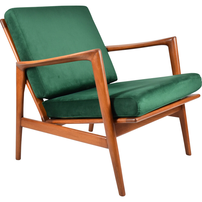 Vintage teak and fabric armchair for Swarzędz, 1960