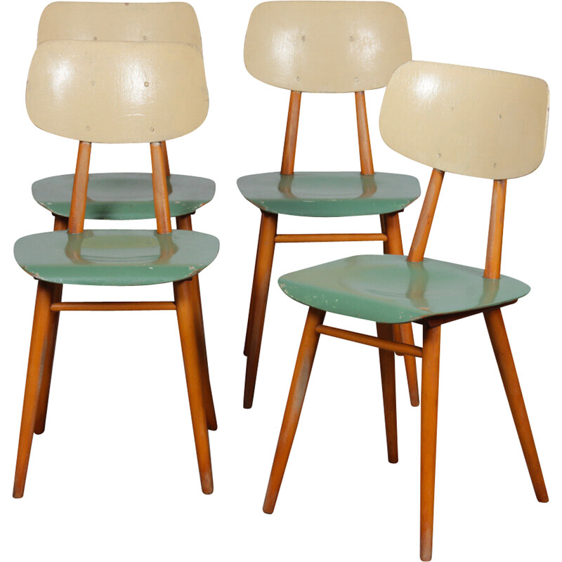Set van 4 vintage houten Ton stoelen, Tsjecho-Slowakije 1960