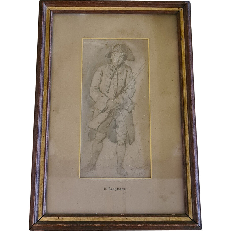 Pintura de época que representa el dibujo de un soldado por C. Jacquand, 1832