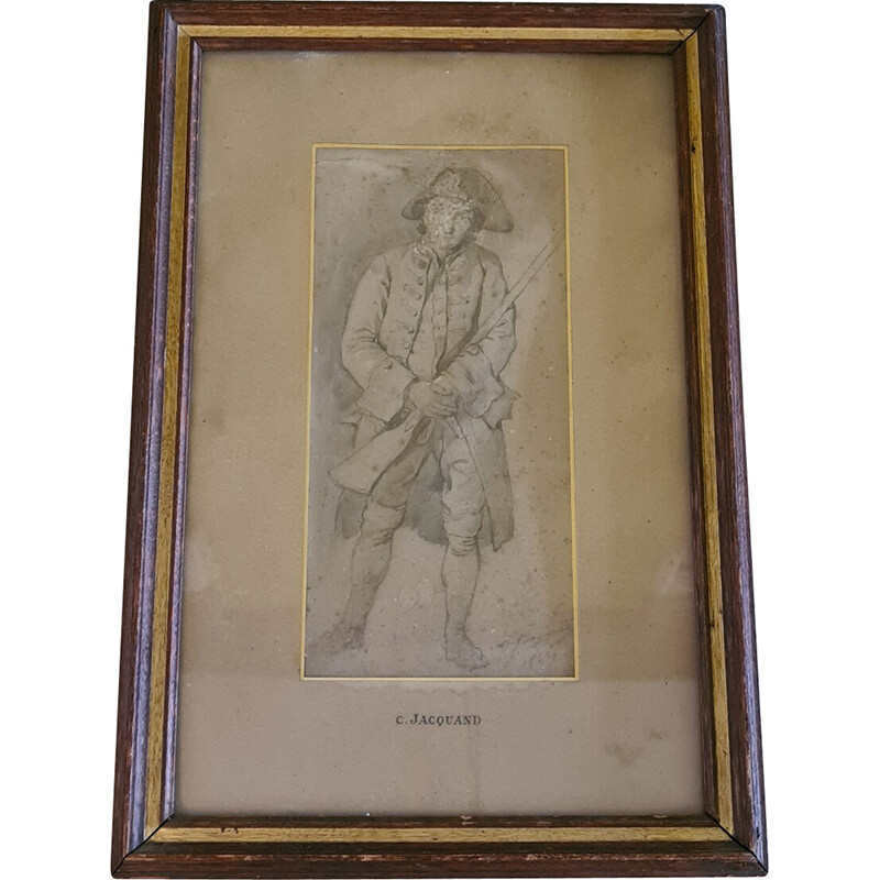 Vintage painting representing a drawing of a soldier by C. Jacquand, 1832