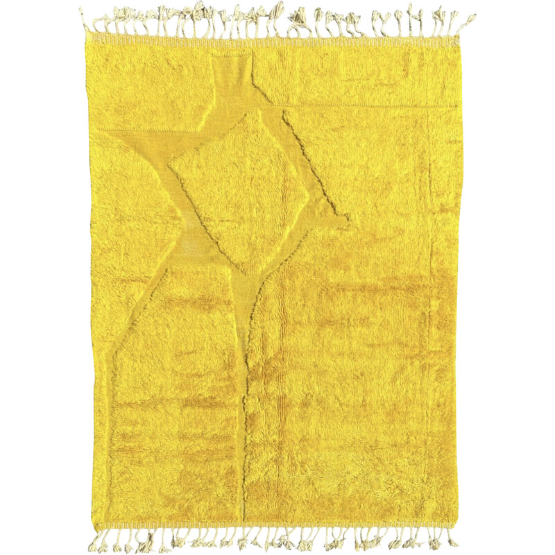 Vintage Berber Beni Ouarain carpet in yellow color