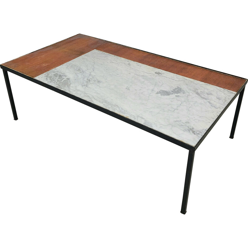 Vintage Carrara marble and teak coffee table, 1960