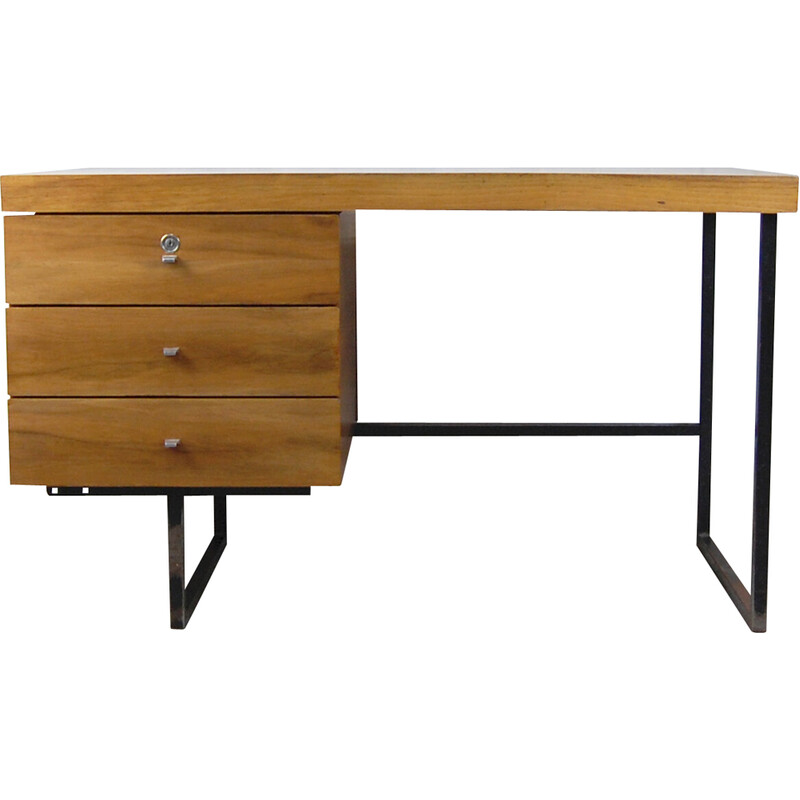 Vintage "Bailiff" desk in black lacquered metal and wood by Pierre Guariche for Meurop, 1961