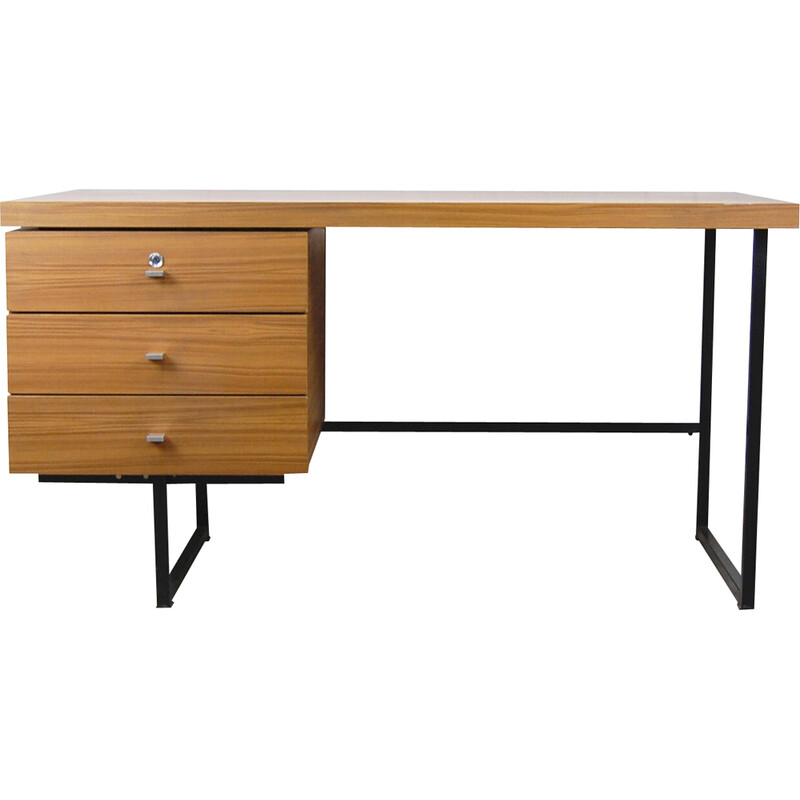 Vintage "Standard" desk in black lacquered metal and wood by Pierre Guariche for Meurop, 1960